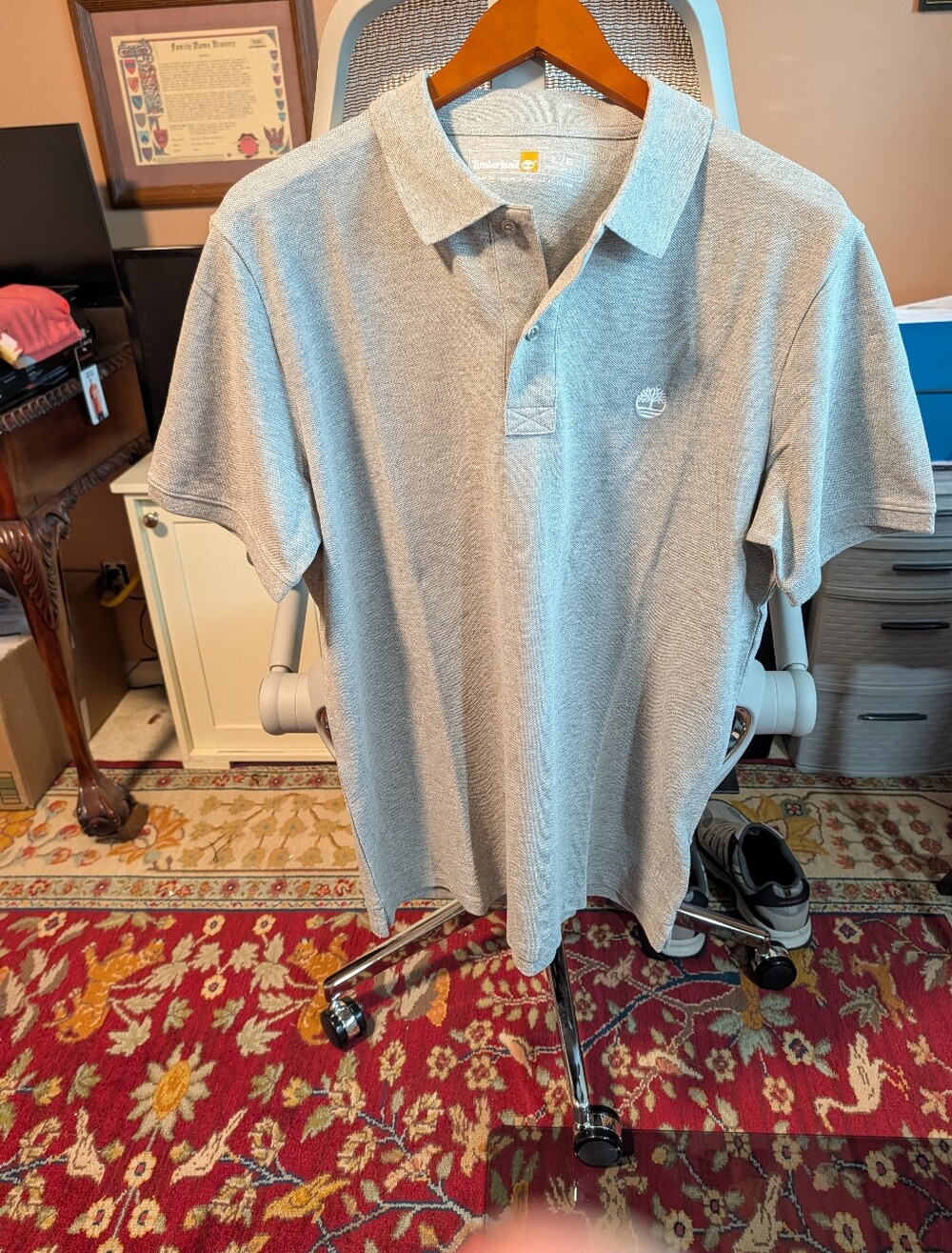 NWOT Timberland Light Gray Men's Polo Shirt with Embroidered Logo